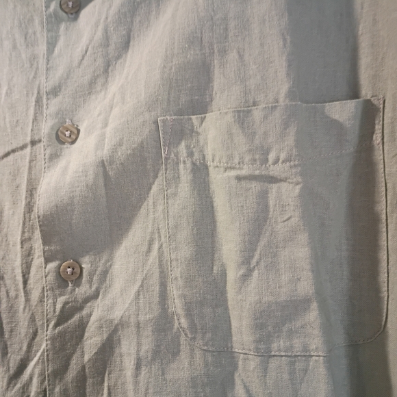 George Men's M Linen Blend Light Green Short Sleeve Lightweight Button-Up Shirt - Picture 3 of 4